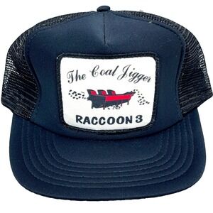 Vintage Coal Mining Trucker Hat Cap Snap Back‎ Patch 90s Black Jigger Raccoon